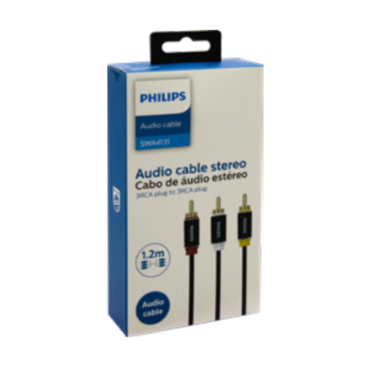 CABLE DE AUDIO Y VIDEO RCA PUNTAS DORADAS 1.2MTS PHILIPS - 2