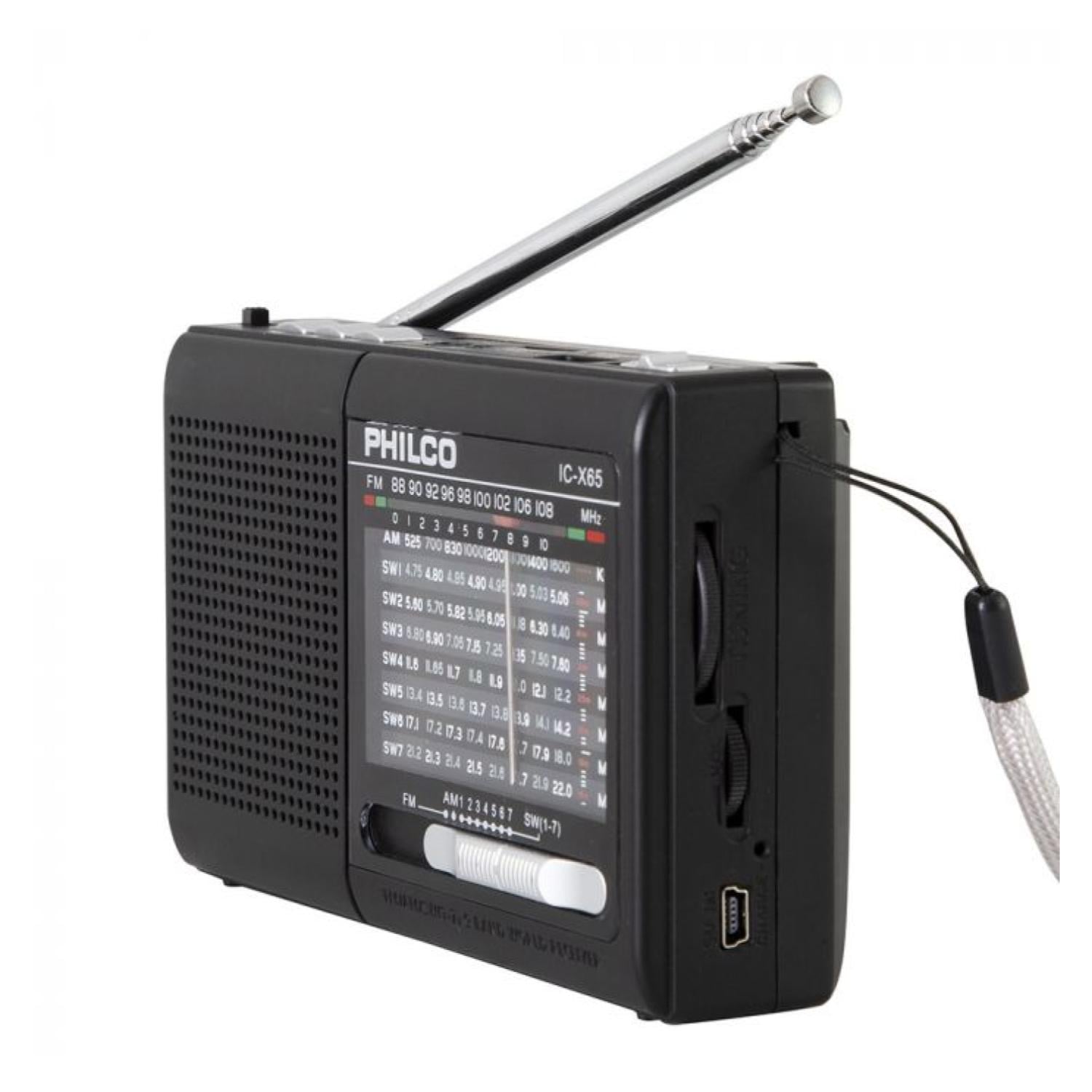 RADIO MULTIBANDA CON USB MICRO SD RECARGABLE ICX65 PHILCO