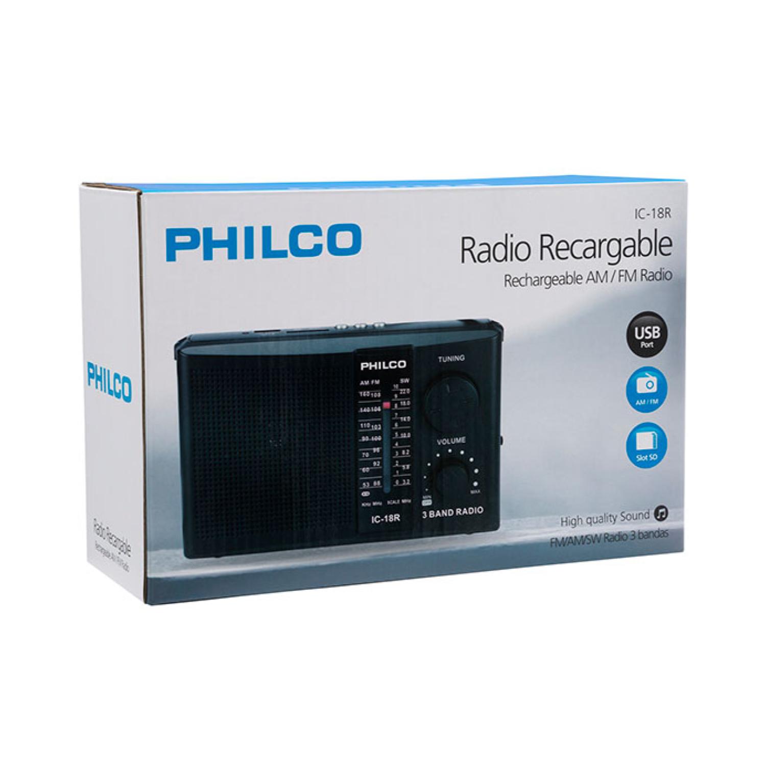 RADIO 3 BANDAS USB AUX RECARGABLE NEGRO IC-18R PHILCO - 3
