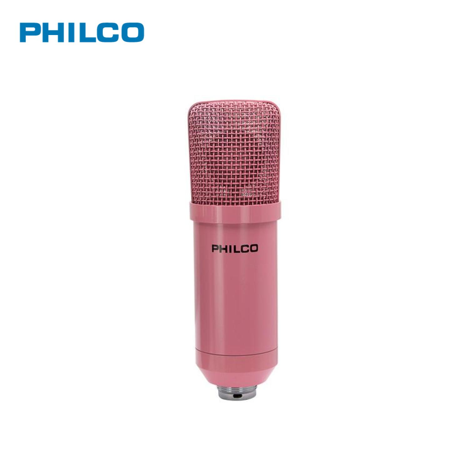 KIT PHILCO ESTUDIO MICRÓFONO ROSADO ANTIPOP ATRIL METÁLICO - 4