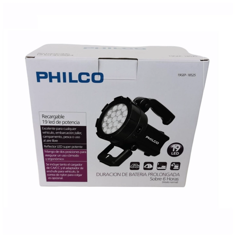 LINTERNA FOCO RECARGABLE 19LED ALTO BRILLO EN COLOR NEGRO PHILCO - 3