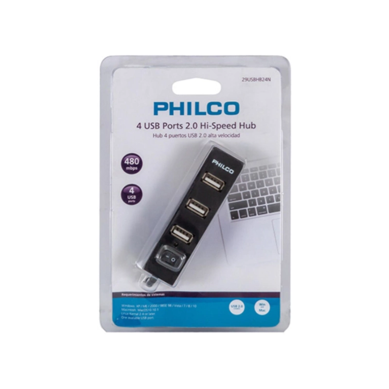 MINI HUB 4 PUERTOS USB 2.0 NEGRO HB24N PHILCO - 2