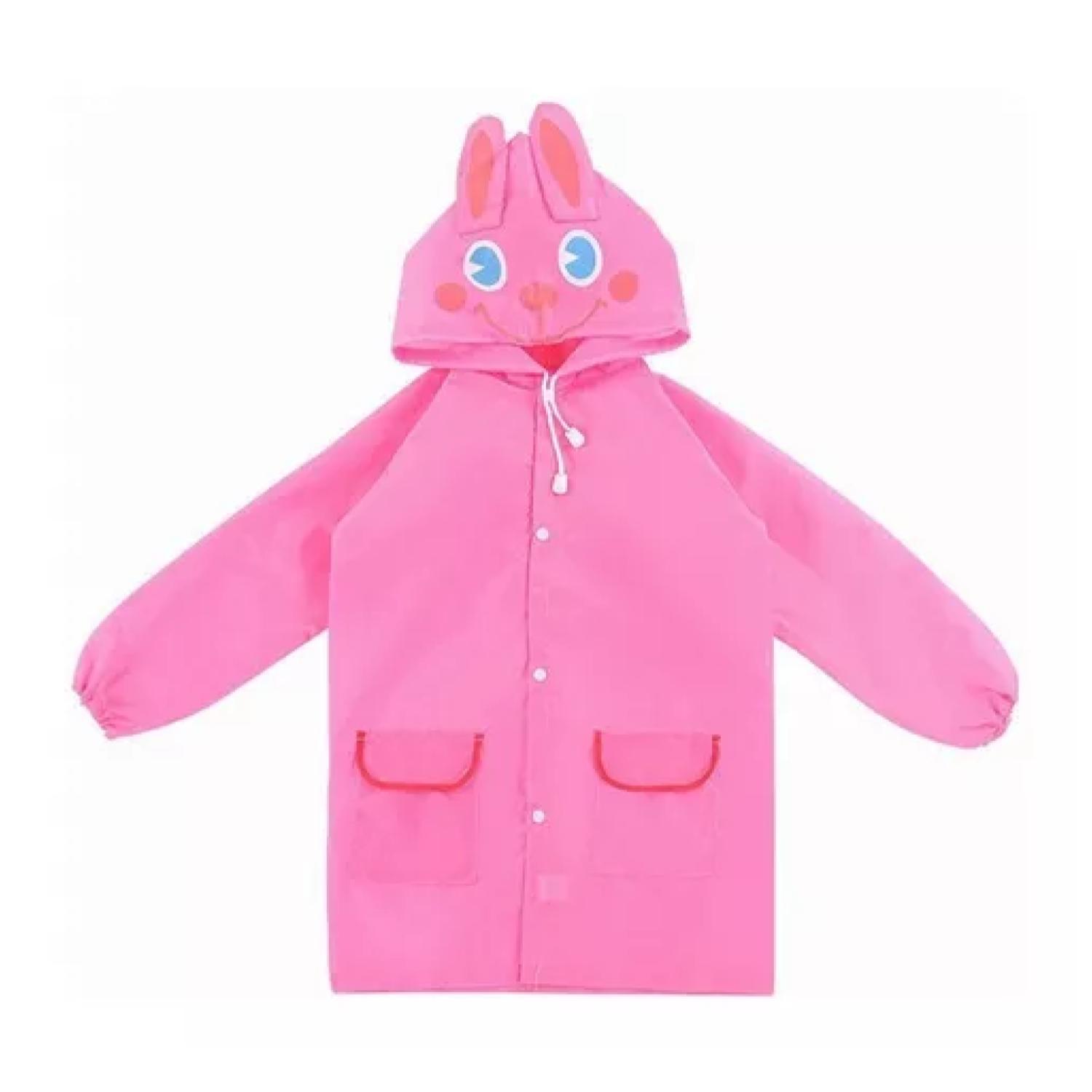 PONCHO IMPERMEABLE CON GORRO PARA LLUVIA INFANTIL ROSADO - 1