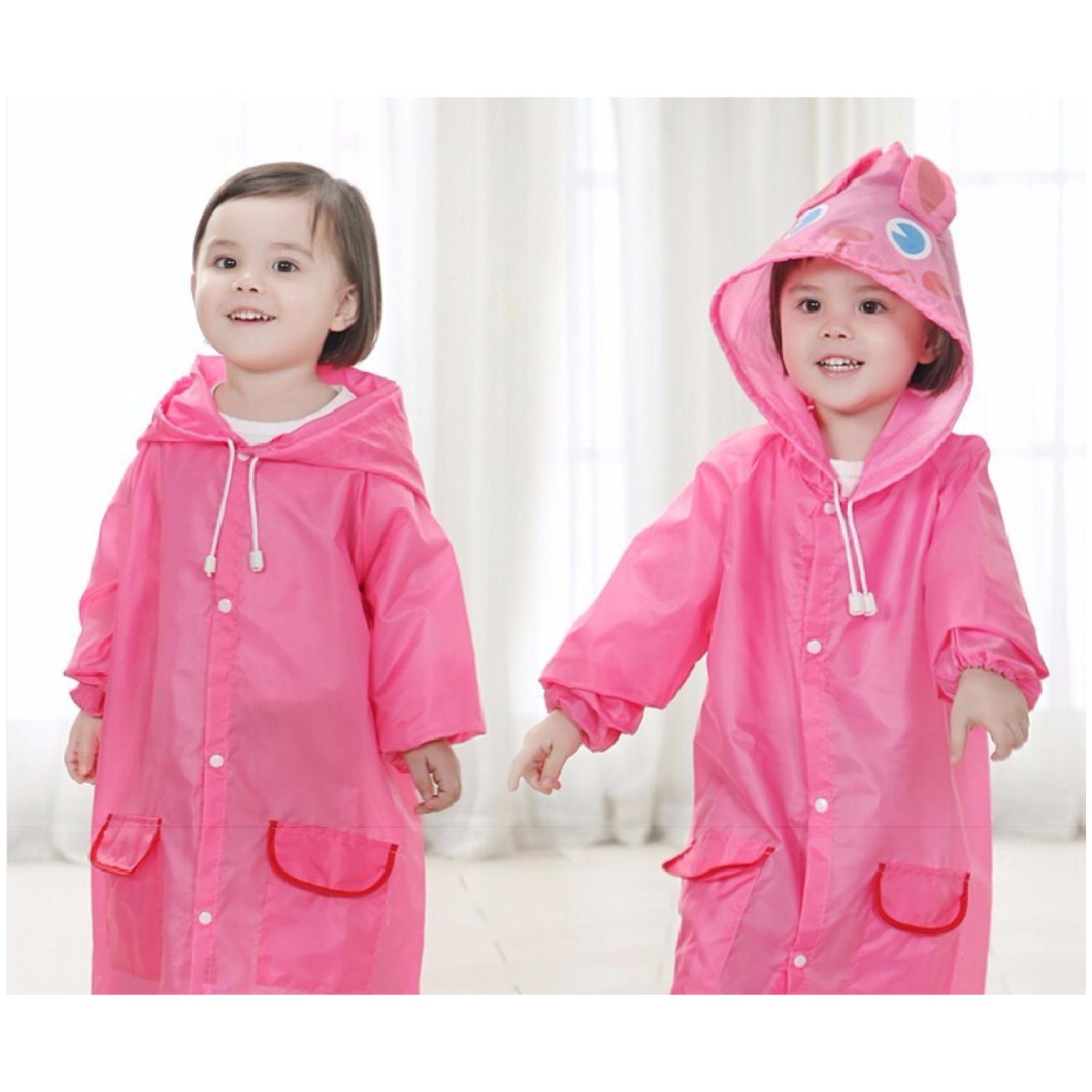 PONCHO IMPERMEABLE CON GORRO PARA LLUVIA INFANTIL ROSADO - 3