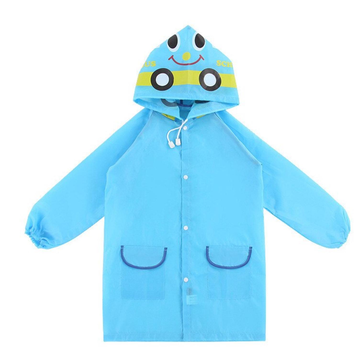 PONCHO IMPERMEABLE CON GORRO PARA LLUVIA INFANTIL CELESTE - 1