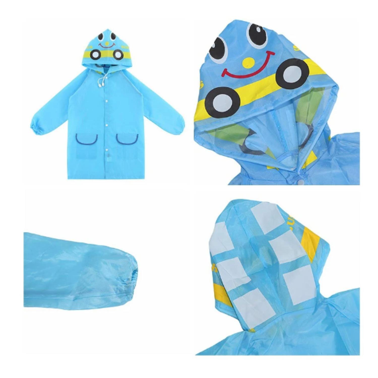PONCHO IMPERMEABLE CON GORRO PARA LLUVIA INFANTIL CELESTE - 3