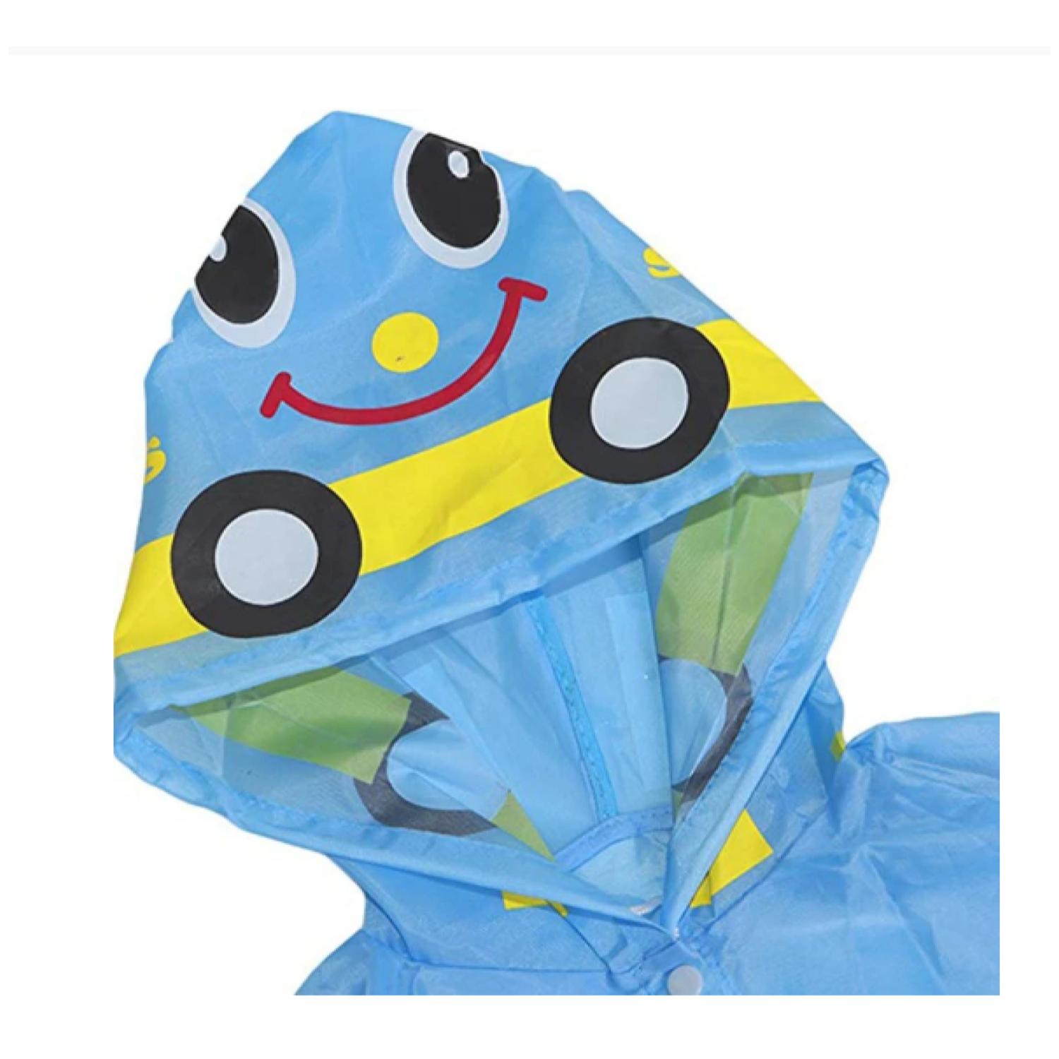 PONCHO IMPERMEABLE CON GORRO PARA LLUVIA INFANTIL CELESTE - 4