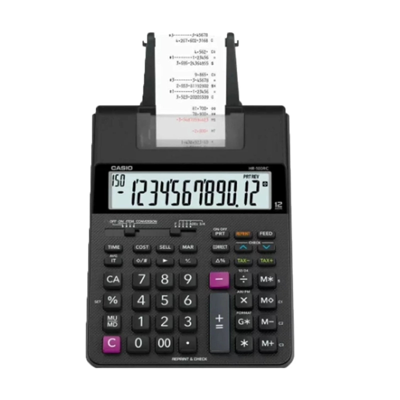 CALCULADORA DE IMPRESION 21 FUNCIONES EN COLOR NEGRO HR-150RC-DC CASIO - 1