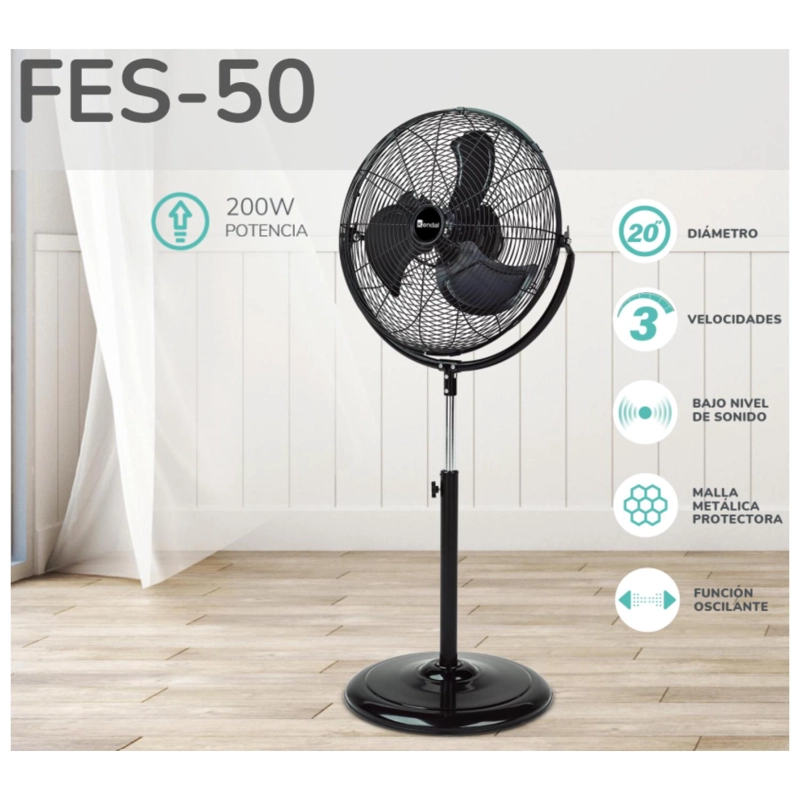 VENTILADOR KENDAL INDUSTRIAL DE PIE 20 PULGADAS 200W NEGRO FES-50 - 5