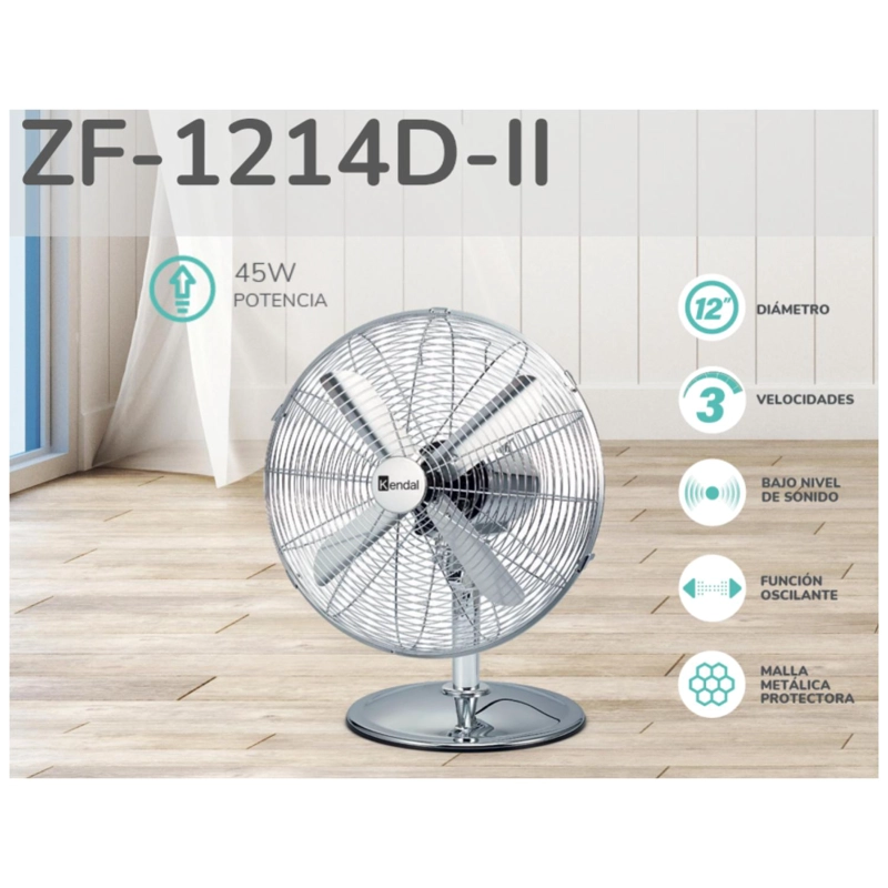 VENTILADOR DE MESA KENDAL 12 PULGADAS 45W 3VEL ACERO ZF-1214D-II - 5