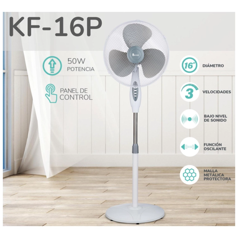 VENTILADOR DE PIE KENDAL 16 PULGADAS 50W 3VEL PLASTICO KF-16P - 6