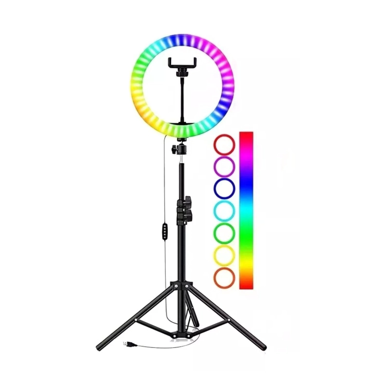 ARO DE LUZ LED RGB 26CM USB TRIPODE 2M NEGRO - 1