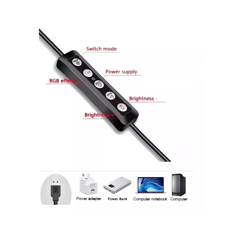ARO DE LUZ LED RGB 26CM USB TRIPODE 2M NEGRO - 4