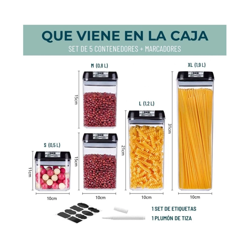 CONTENEDORES DE ALIMENTOS ORGANIZADORES HERMETICO 5 PIEZAS - 3