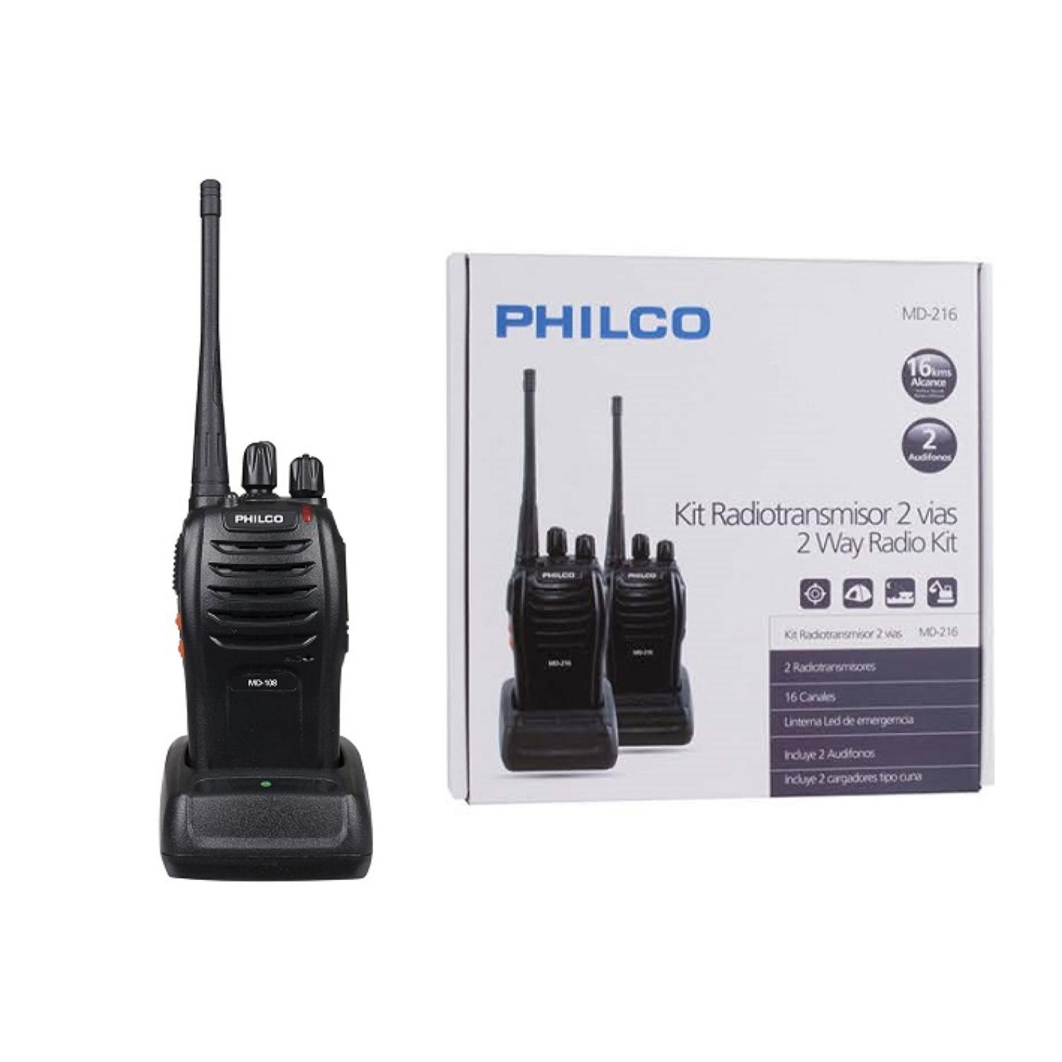 KIT 2 RADIOS TRANSMISORES WALKIE TALKIE 16KMS NEGRO PHILCO - 2