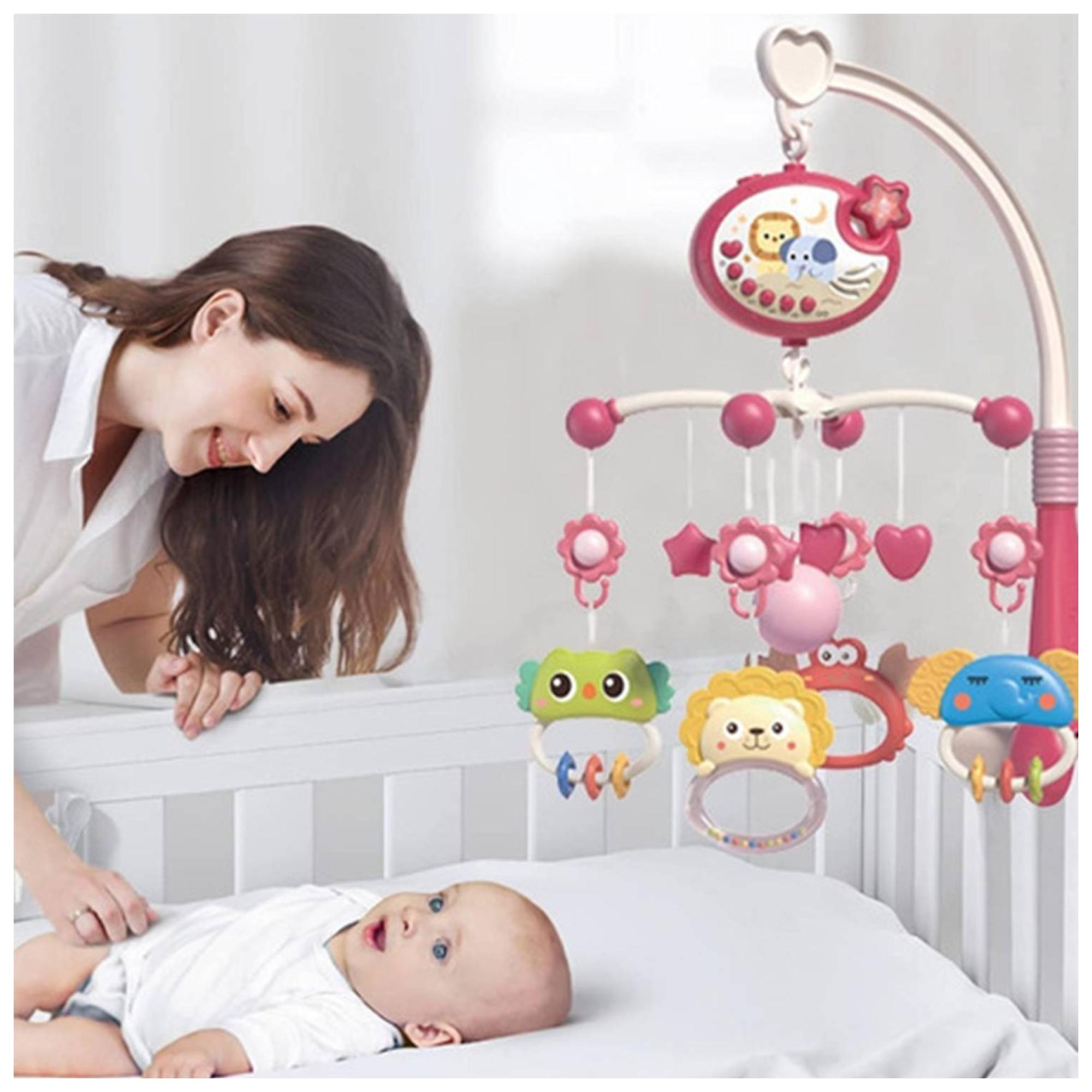 JUGUETE MOVIL SONAJERO INFANTIL CON LUZ Y SONIDO ANIMALES ROSADO - 4