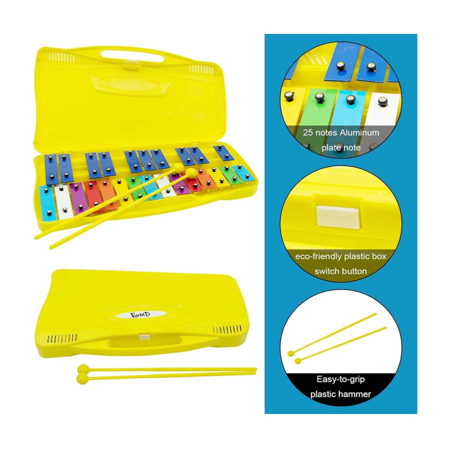 METALOFONO XILOFONO 25 NOTAS 2 BAQUETAS AMARILLO INFANTIL - 5