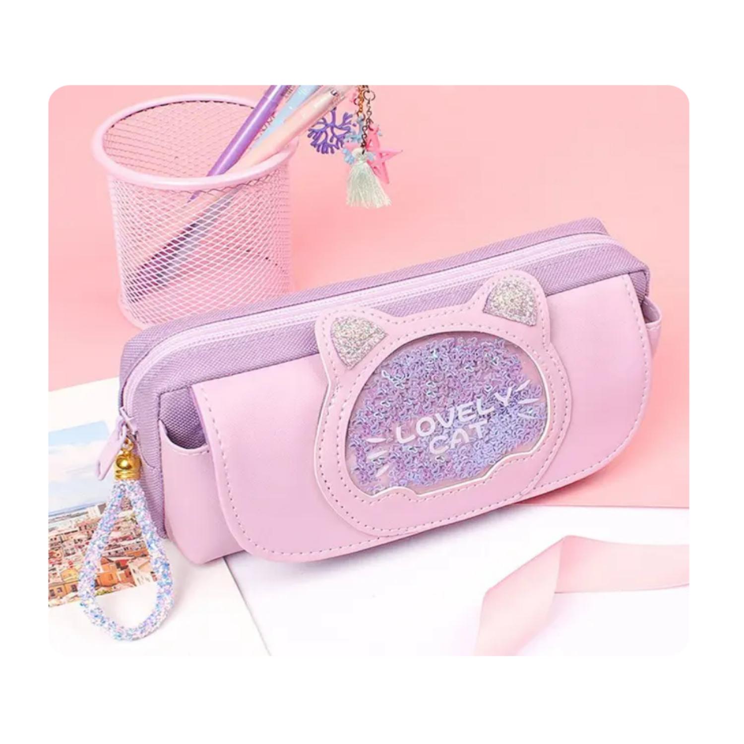 ESTUCHE CARTUCHERA DISEÑO GATITO MORADO KAWAII - 1