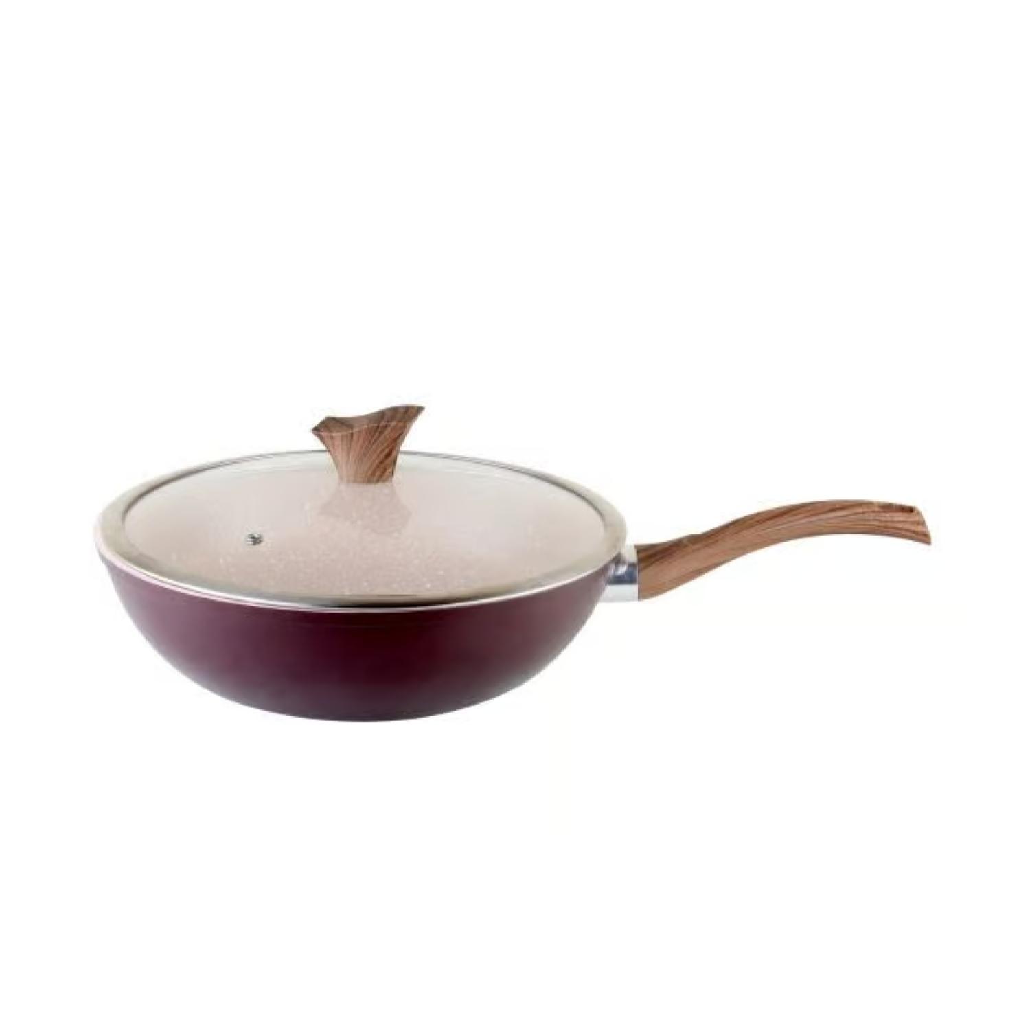 WOK ANTIADHERENTE CON TAPA 30CM OAK STONE ARTE ANDINO - 1