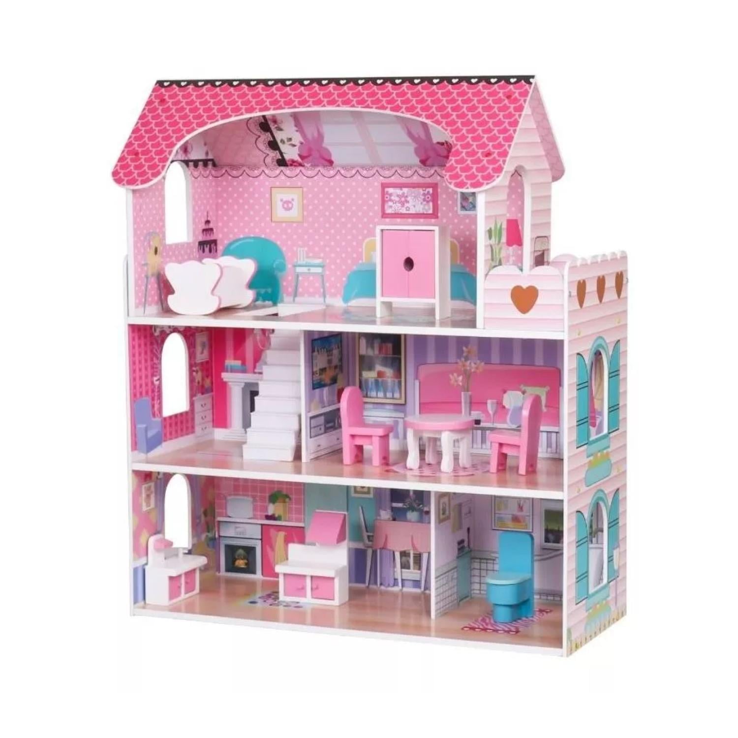 CASA DE MUÑECAS TOTALUPGRATE CON ACCESORIOS 70X62X27 CM ROSADO - 2