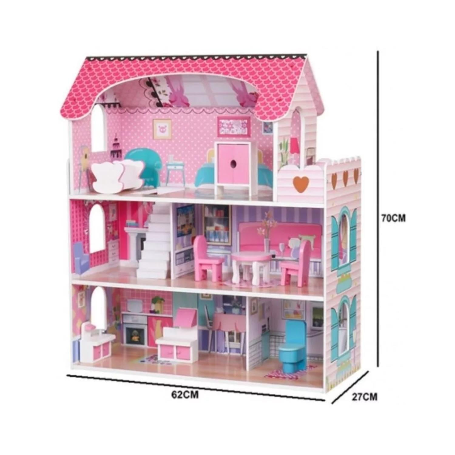 CASA DE MUÑECAS TOTALUPGRATE CON ACCESORIOS 70X62X27 CM ROSADO - 5