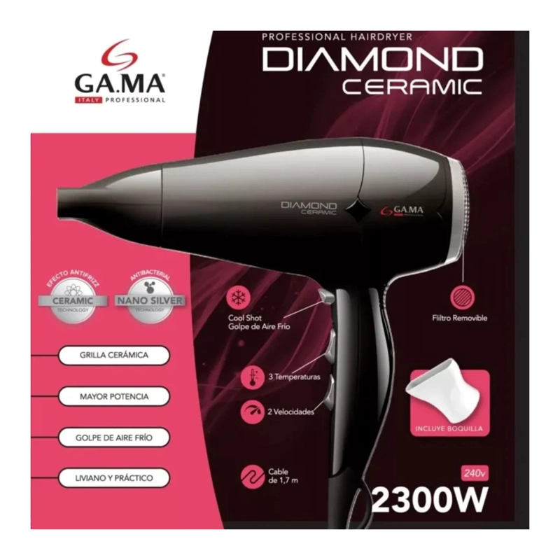 SECADOR DE CABELLO GAMA 2300 W 3 TEMP 2 VEL DIAMOND STD - 6
