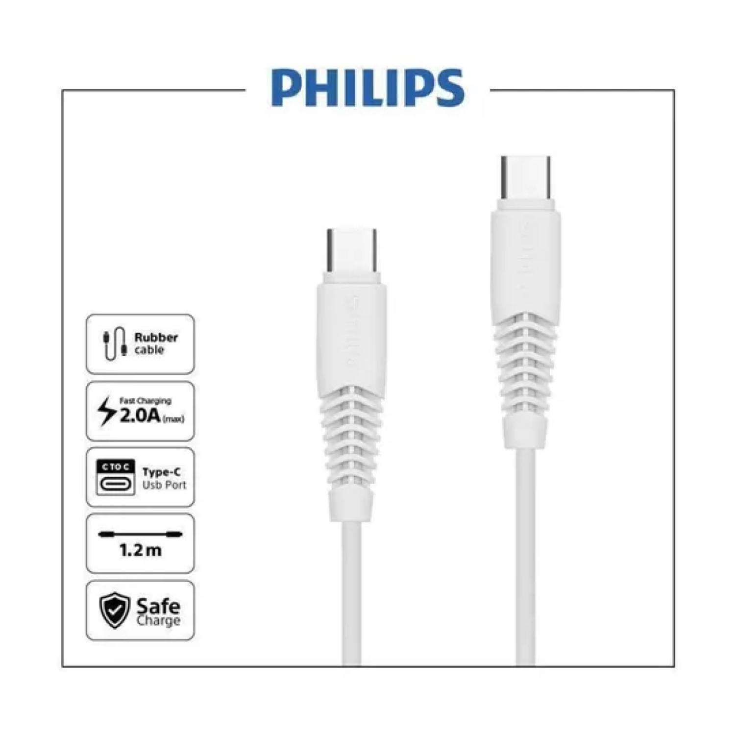 CABLE DE CARGA RAPIDA USB C 60W BLANCO DLC8701 PHILIPS - 2