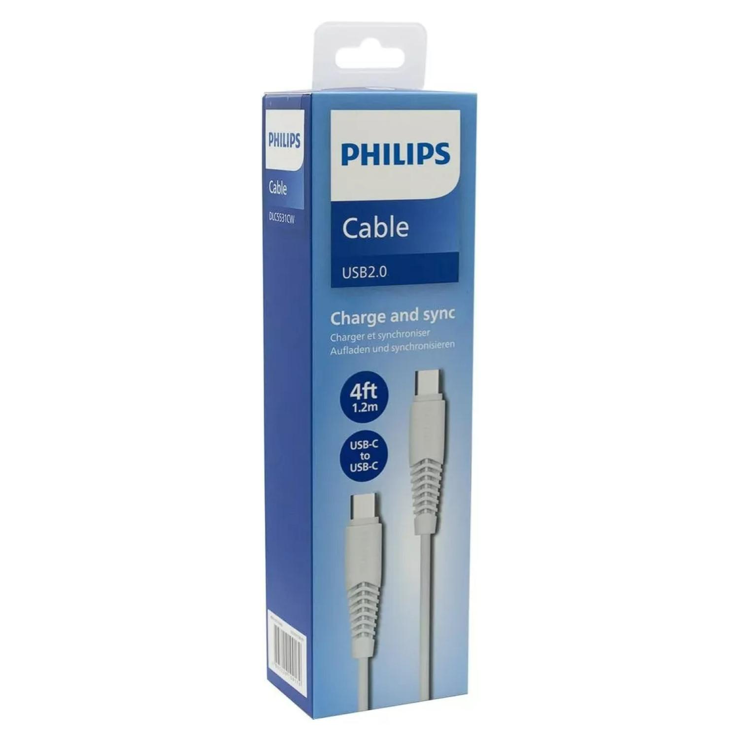 CABLE DE CARGA RAPIDA USB C 60W BLANCO DLC8701 PHILIPS - 3