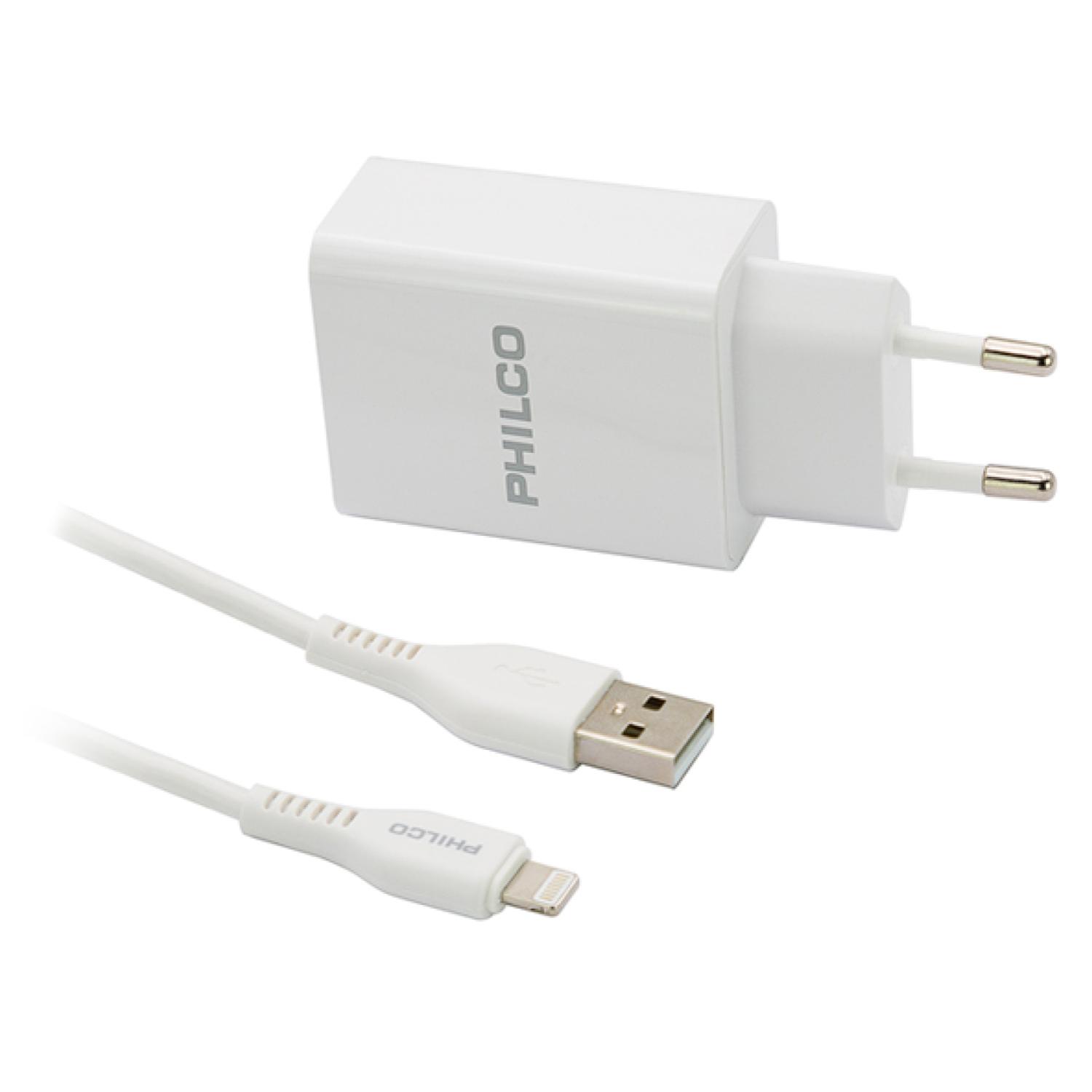 CARGADOR DE PARED 2 USB CABLE LIGHTNING BLANCO R1090