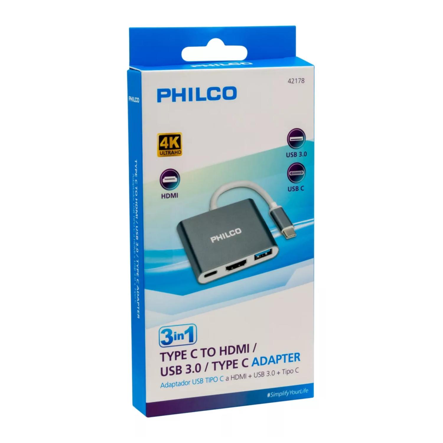 ADAPTADOR 3 EN 1 USB C A HDMI USB 3.0 USB C GRIS PHILCO - 2
