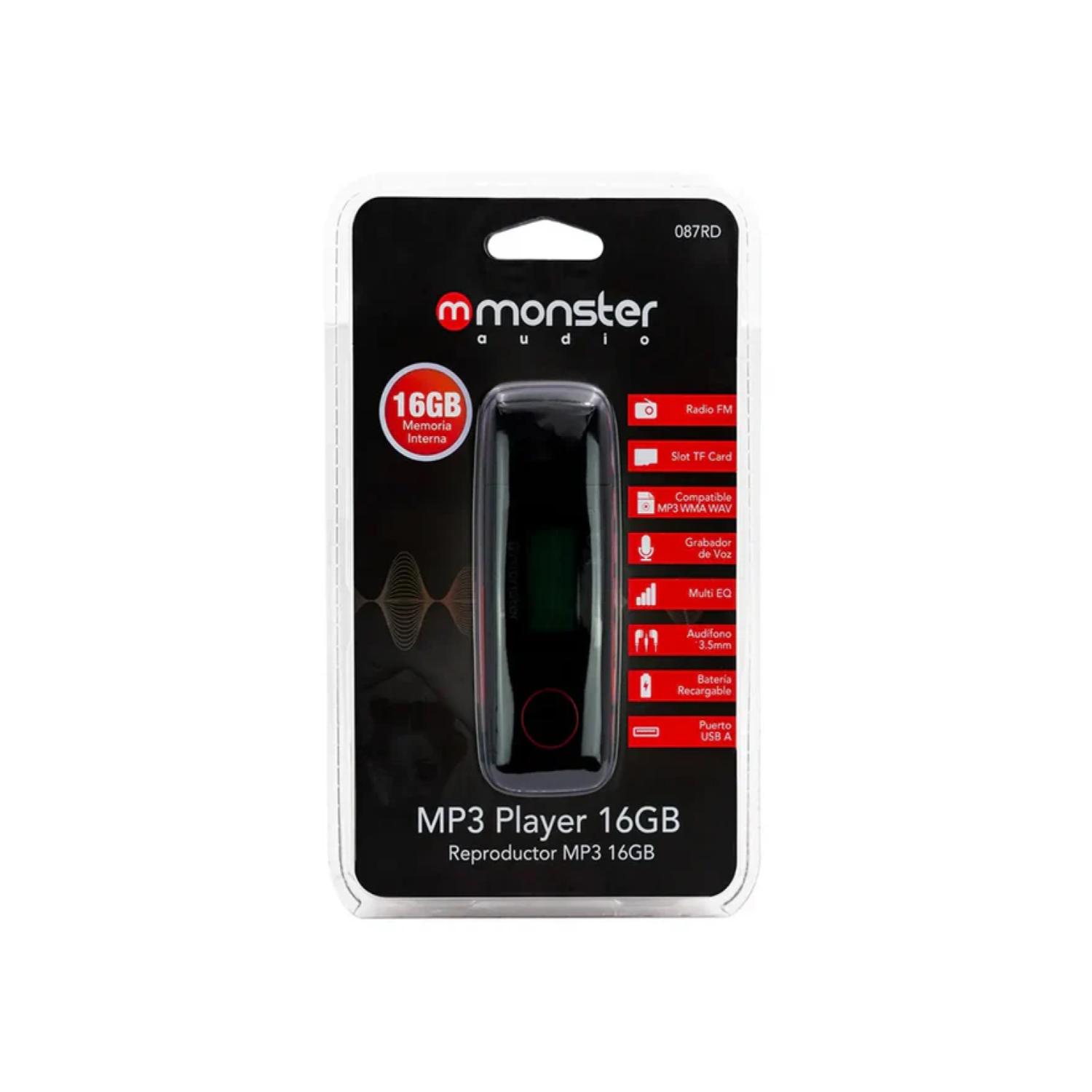 REPRODUCTOR MP3 16GB RADIO FM GRABADOR DE VOZ ROJO MONSTER - 3