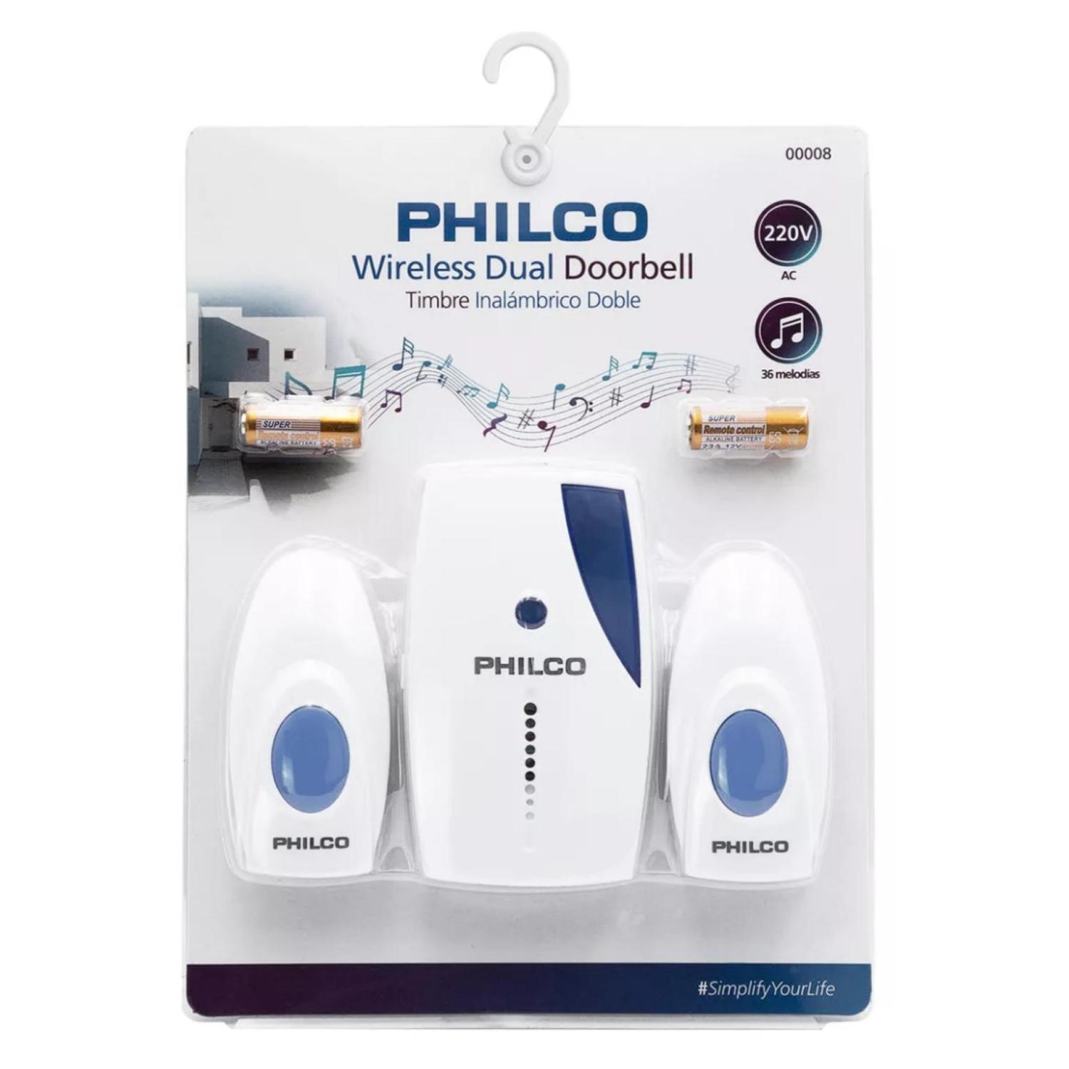 TIMBRE PHILCO INALÁMBRICO DOBLE A PILAS BLANCO - 3