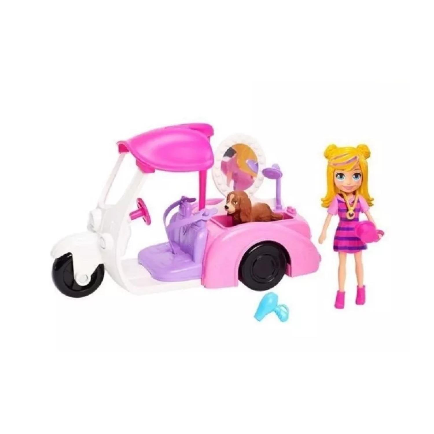 JUGUETE INFANTIL POLLY POCKET AUTO BAÑO PERRITOS ROSADO - 1