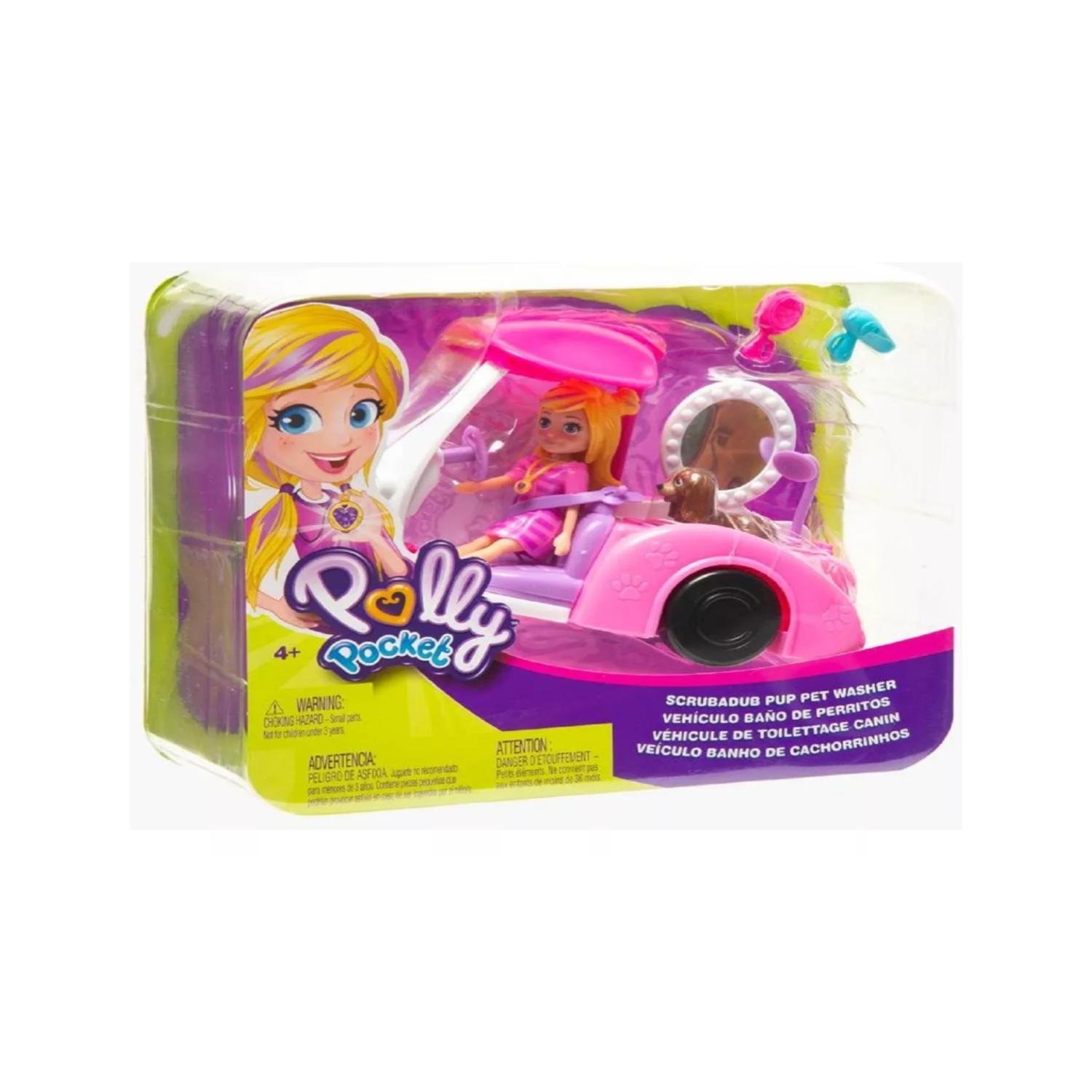 JUGUETE INFANTIL POLLY POCKET AUTO BAÑO PERRITOS ROSADO - 2