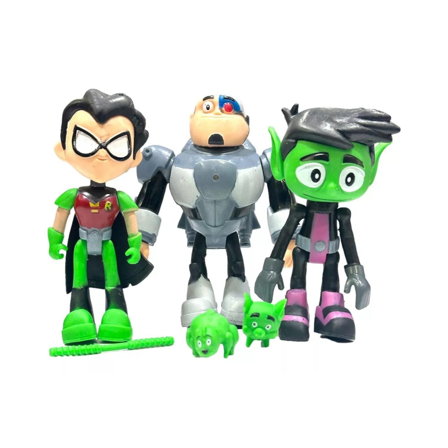 JUGUETE FIGURAS TOTALUPGRATE VERDE JOVENES TITANES 3 PIEZAS 14 CM ACCESORIOS - 1