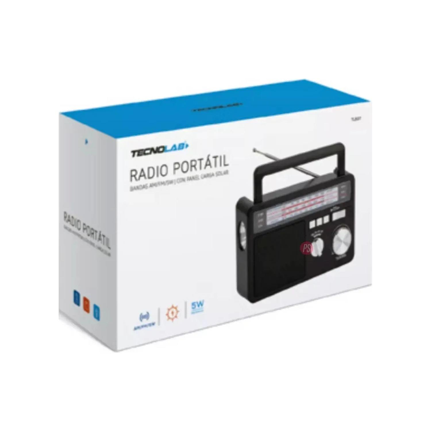 RADIO PORTATIL PANEL SOLAR LED USB SW AM FM EN COLOR NEGRO TECNOLAB - 3