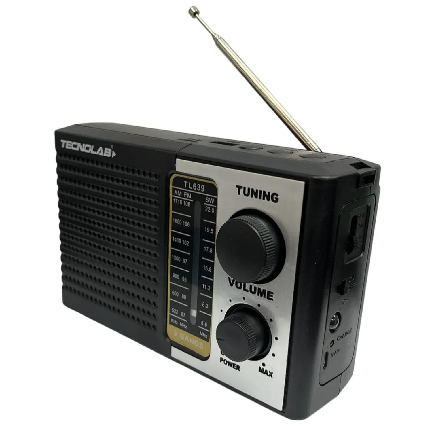 RADIO PORTATIL PANEL SOLAR LED USB AM FM SW EN COLOR NEGRO TECNOLAB - 4