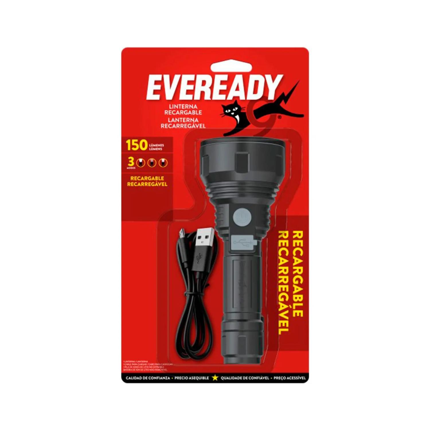 LINTERNA LED RECARGABLE USB 60LM EN COLOR NEGRO EVEREADY - 1
