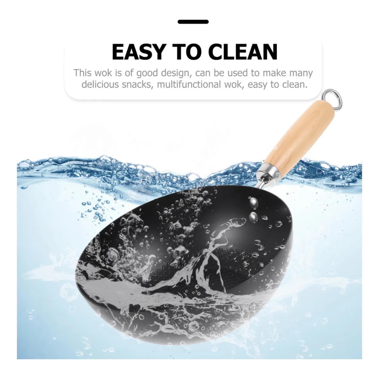 SARTEN WOK ANTIADHERENTE 26CM EN COLOR NEGRO CON MANGO DE MADERA - 4