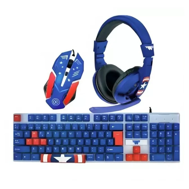 KIT GAMER TECLADO MOUSE AUDIFONOS CAPITAN AMERICA INFANTIL - 1