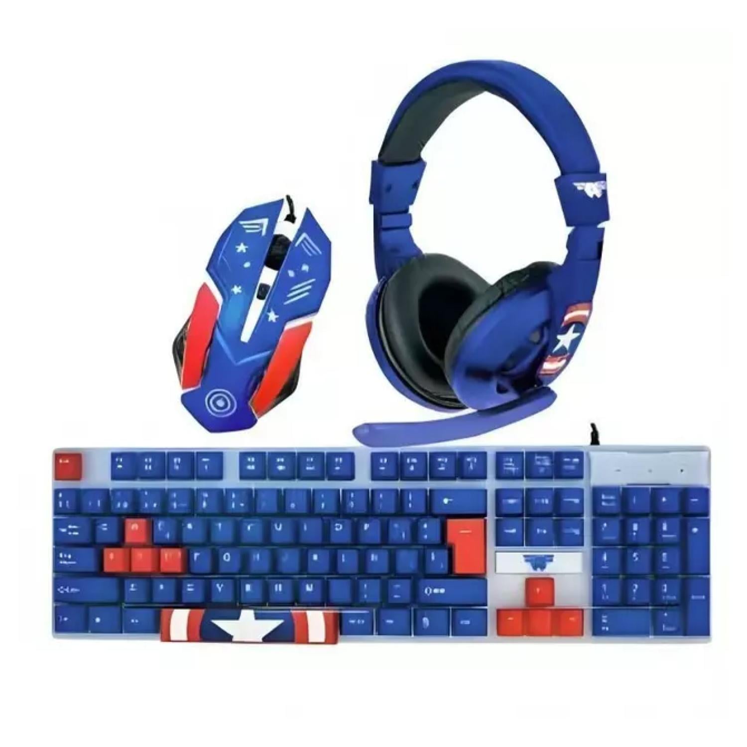KIT GAMER TECLADO MOUSE AUDIFONOS CAPITAN AMERICA INFANTIL - 1