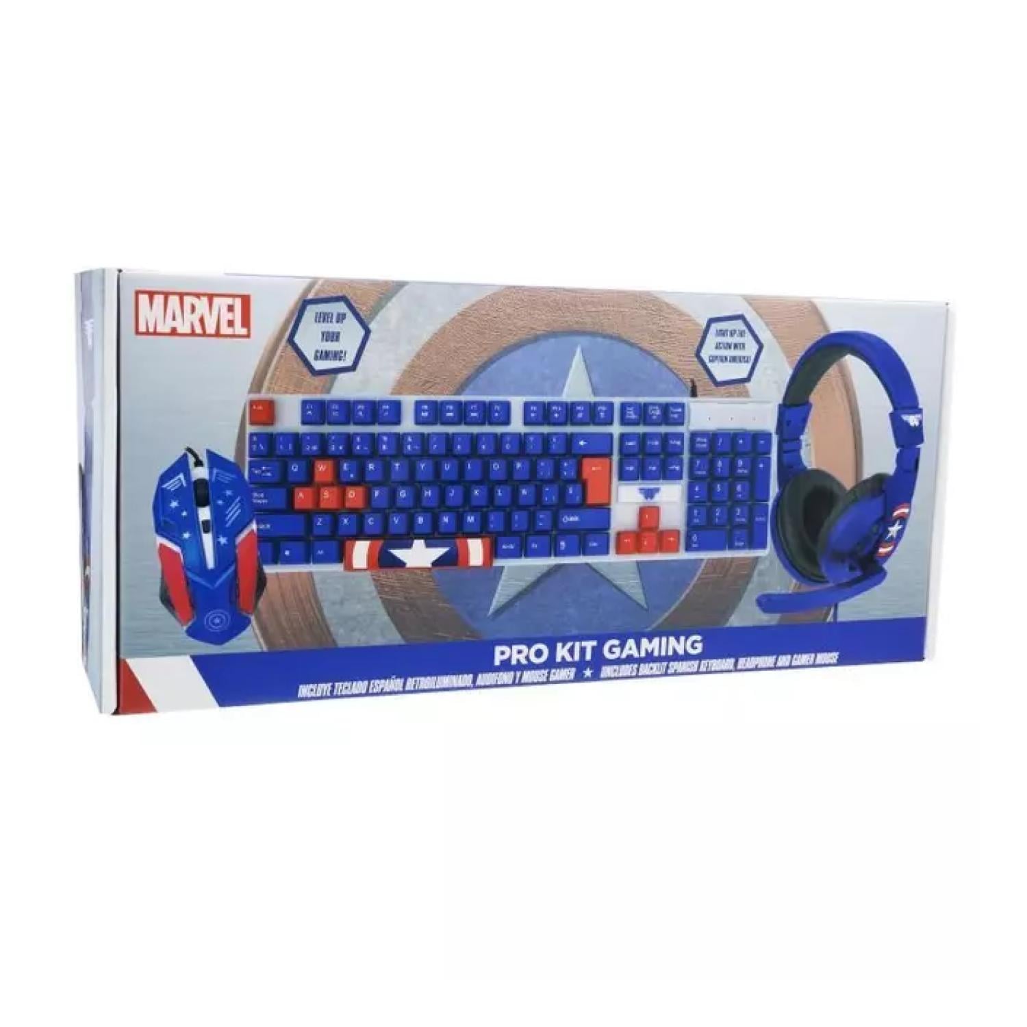KIT GAMER TECLADO MOUSE AUDIFONOS CAPITAN AMERICA INFANTIL - 2