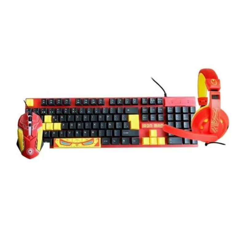 KIT GAMER TECLADO MOUSE AUDIFONOS IRON MAN INFANTIL - 1
