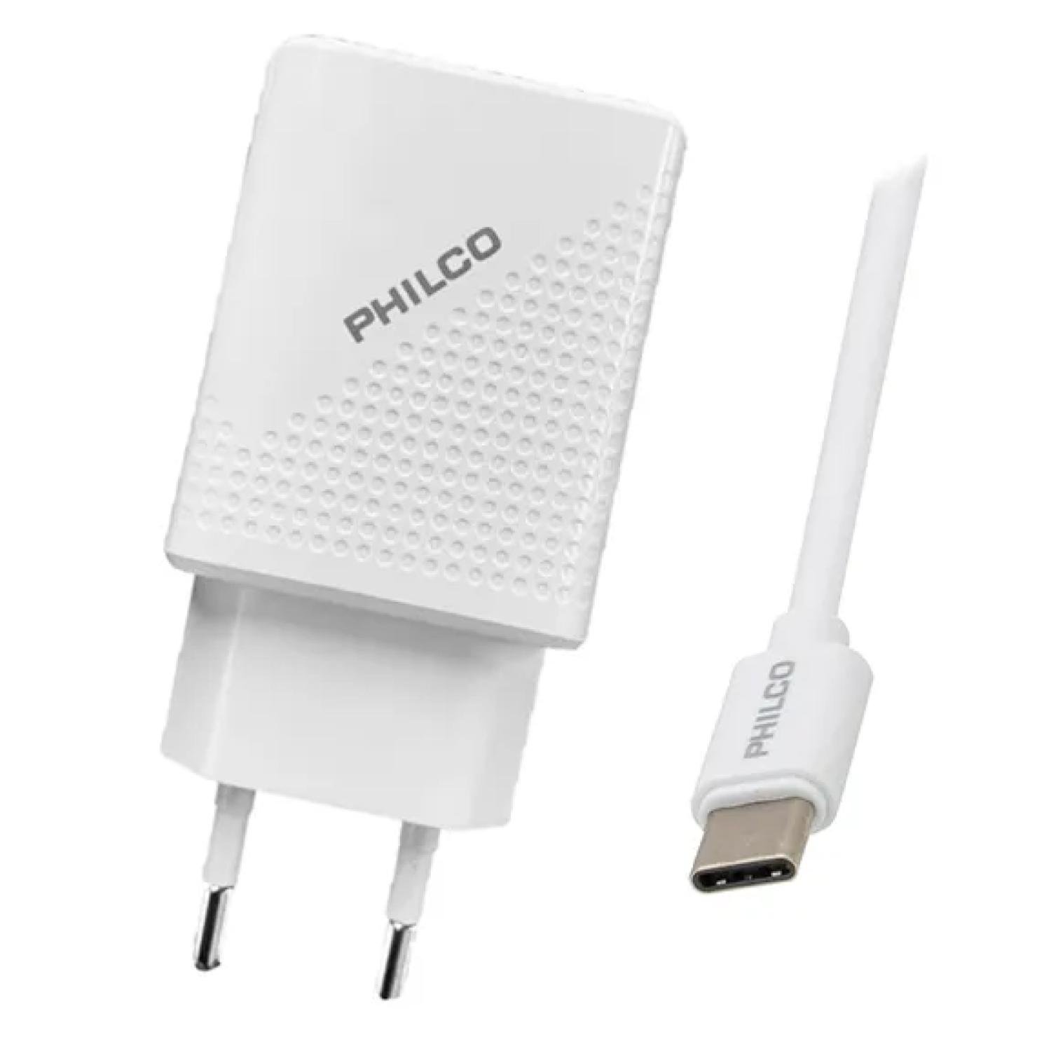 CARGADOR RAPIDO 3.0 USB C CON CABLE 18W BLANCO QC621 PHILCO - 1
