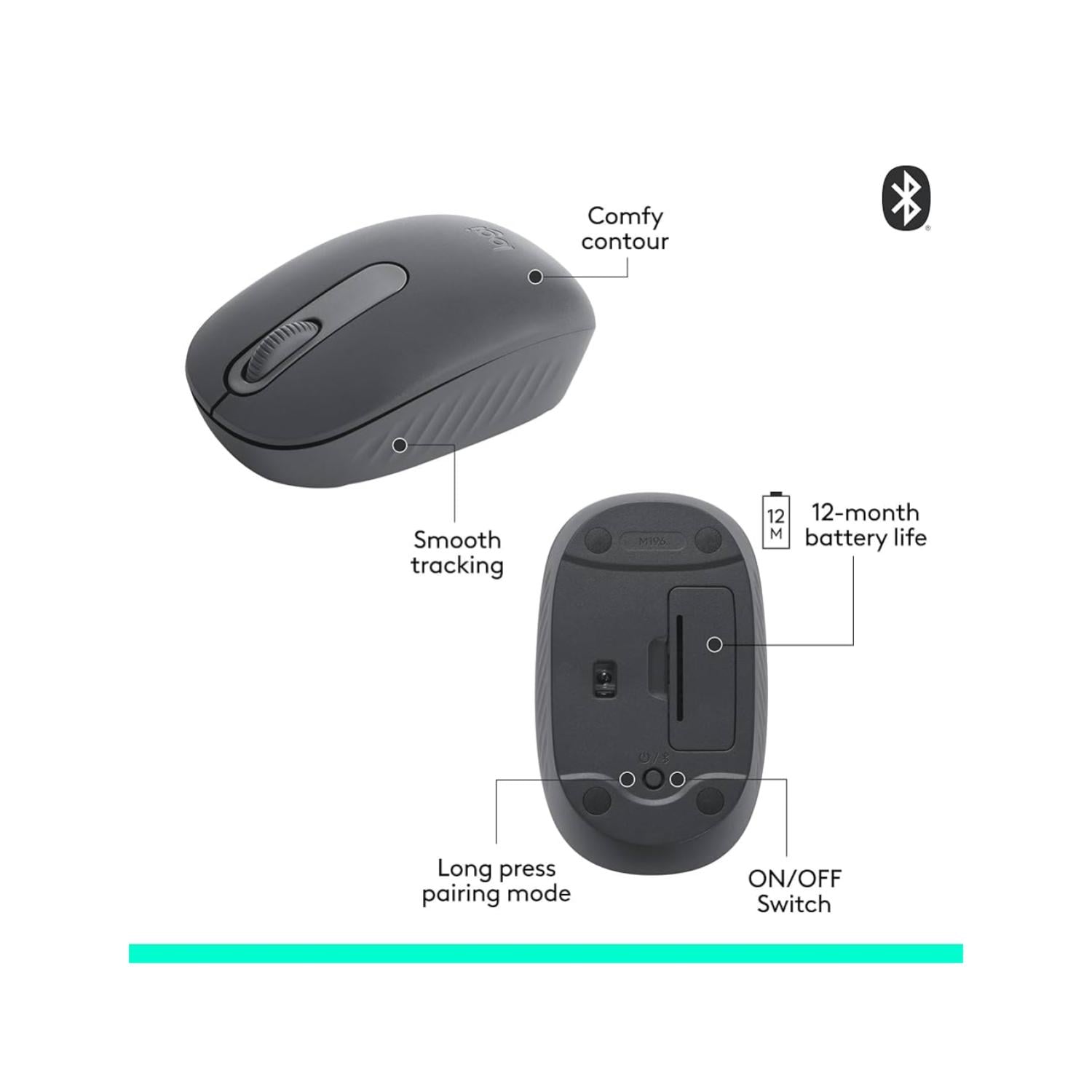 MOUSE INALAMBRICO BLUETOOTH 3B 1000DPI NEGRO M196 LOGITECH - 2