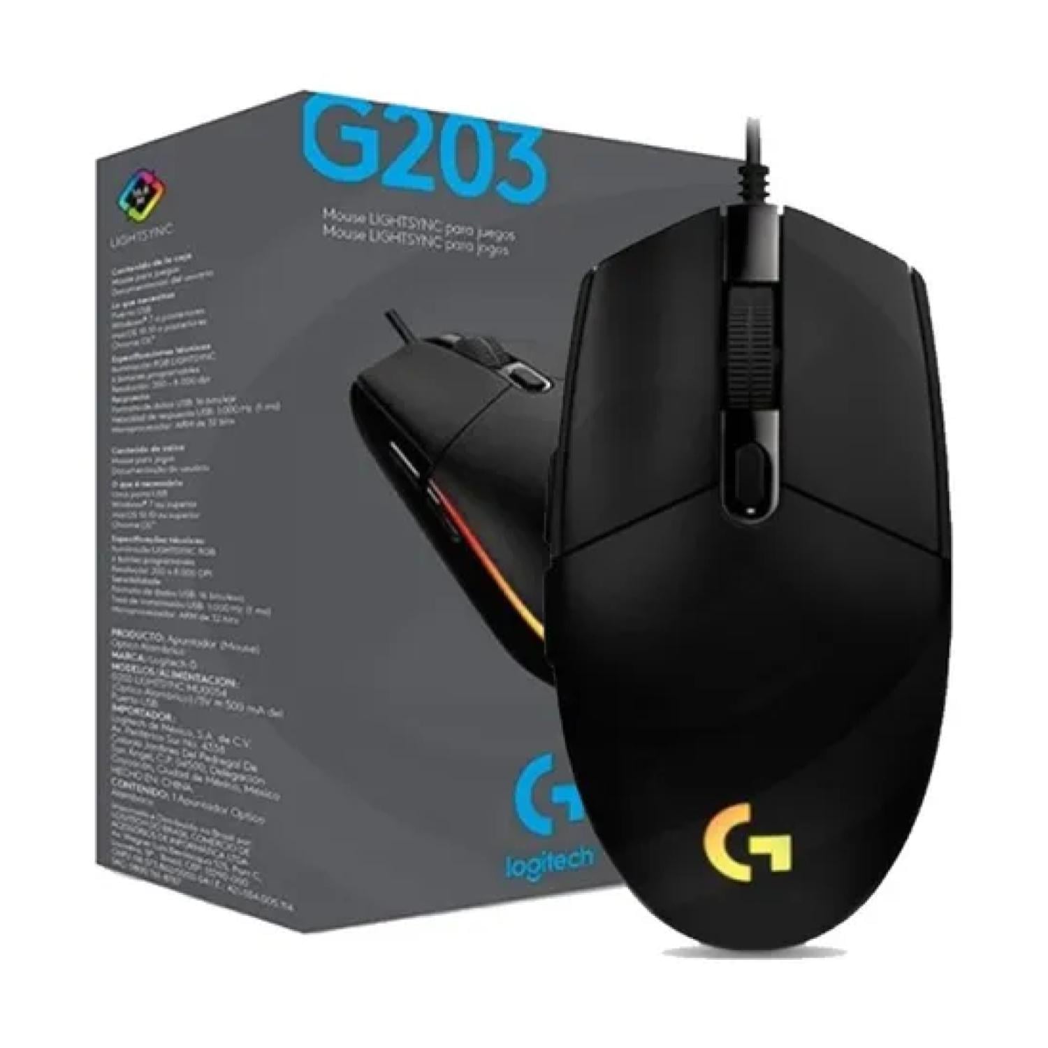 MOUSE GAMER USB 6B 8000DPI RGB NEGRO G203 LOGITECH - 3