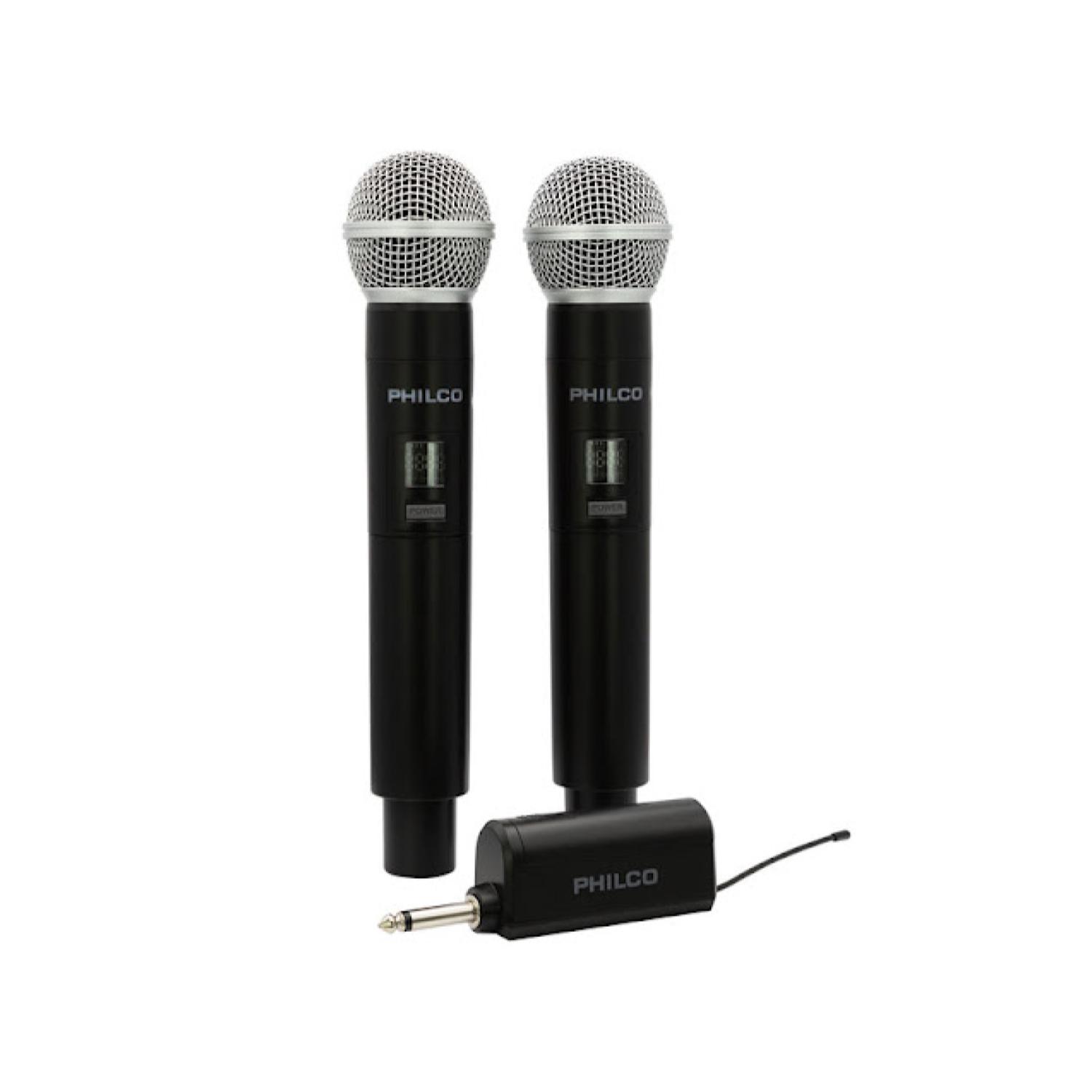 KIT 2 MICROFONOS INALAMBRICOS RECARGABLES UHF 60M PHILCO PRO - 1