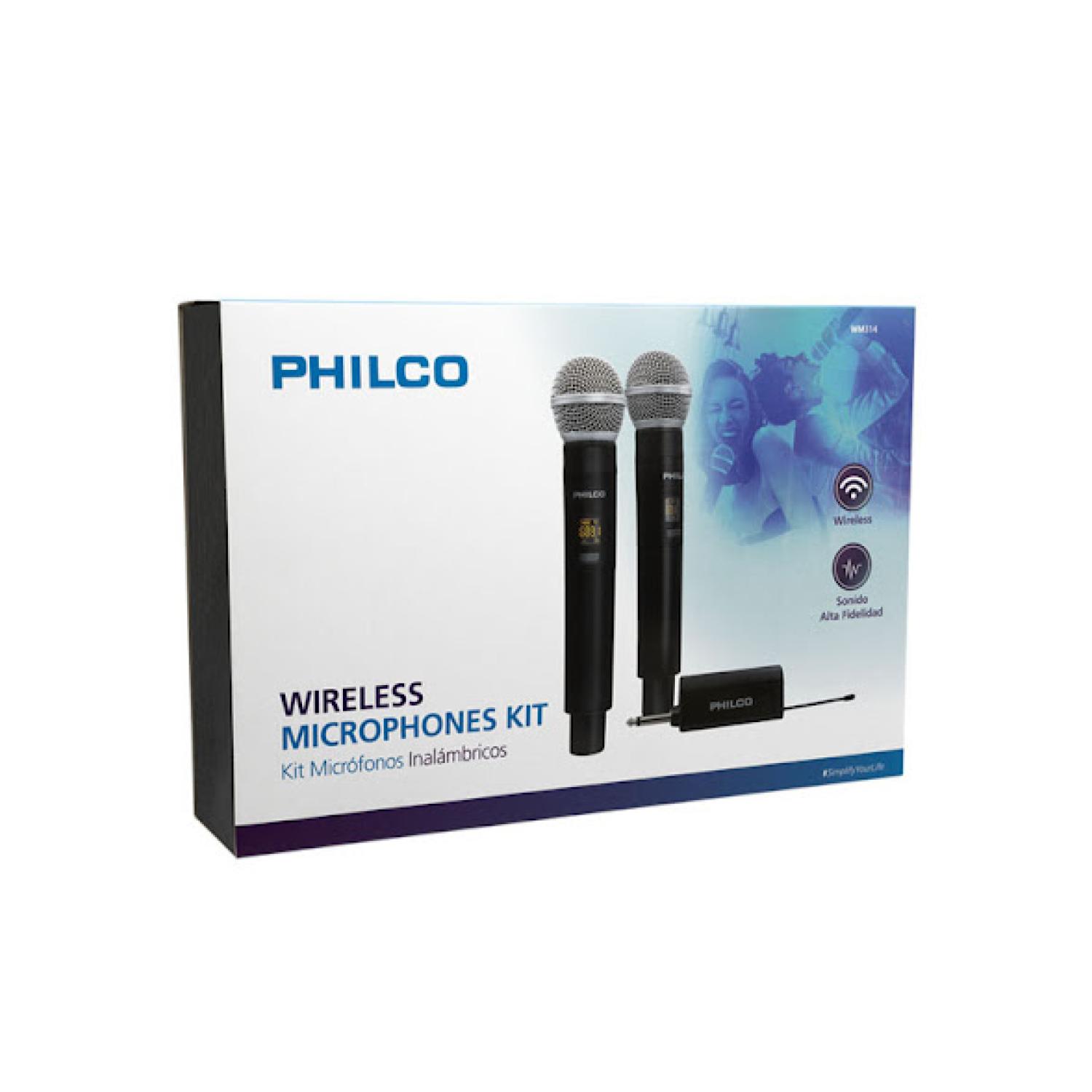 KIT 2 MICROFONOS INALAMBRICOS RECARGABLES UHF 60M PHILCO PRO - 2