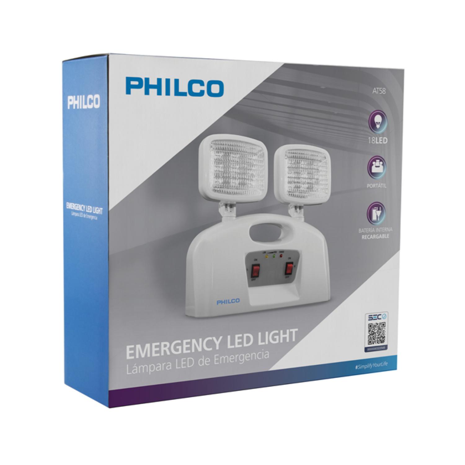LAMPARA DE EMERGENCIA 2 FOCOS LED RECARGABLES BLANCO PHILCO - 4