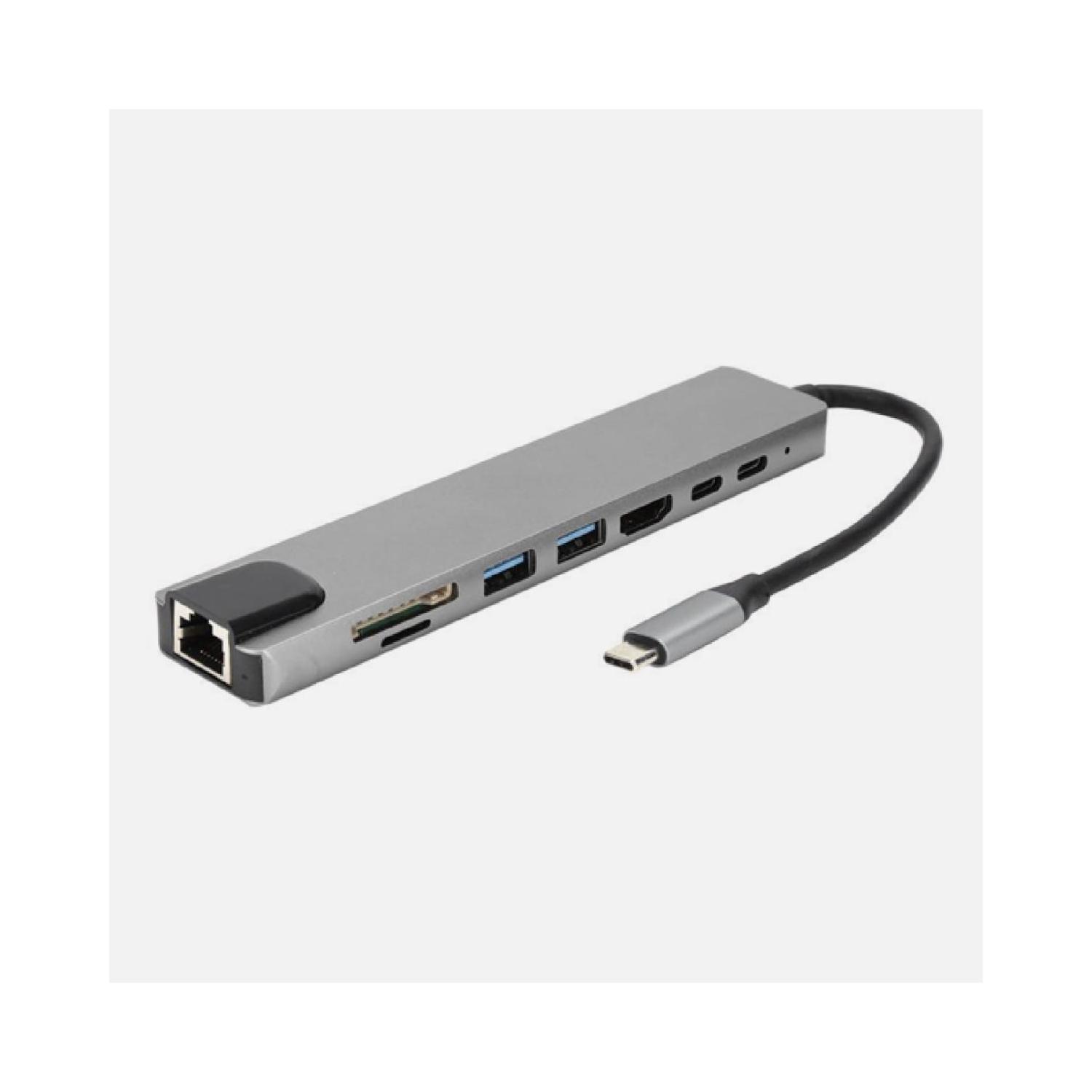 ADAPTADOR HUB USB C 3.0 8 EN 1 GRIS SB88201 PHILCO - 1